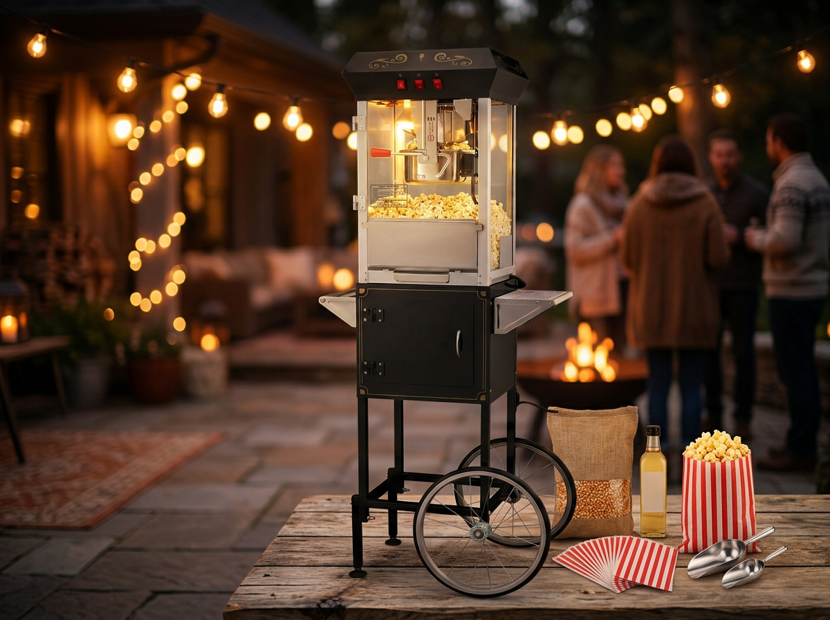 Popcorn-Maschine mit Wagen – Mais, Öl und Tüten? Einfach dazubuchen